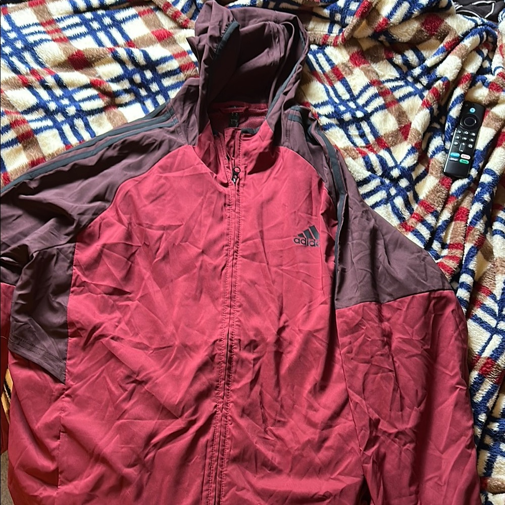 Adidas Red Windbreaker Hooded Jacket